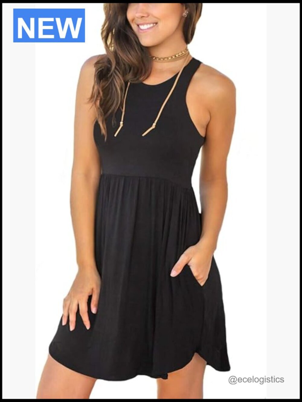 Casual A-Line Tank Dress with Pockets Summer Sundress